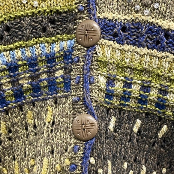 Sigrid Olsen Vintage 90s Hand Knit Cardigan Size L Button Front Beaded Sweater - Picture 7 of 12